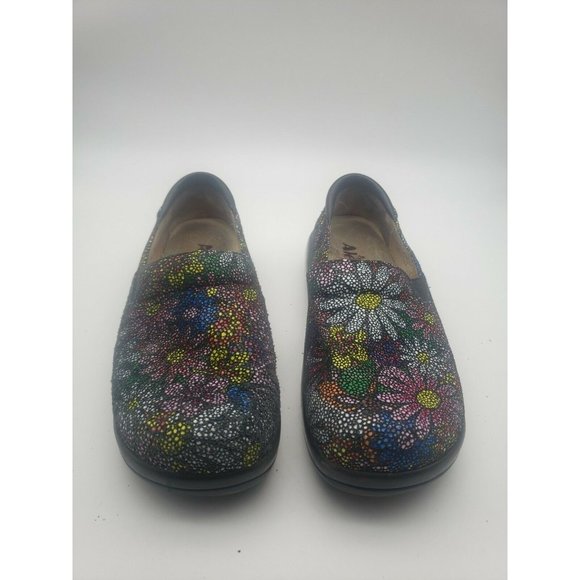 Alegria Womens Colorful Floral Comfort Clog Shoes Black Leather KEL564 Size 7 - Picture 1 of 10